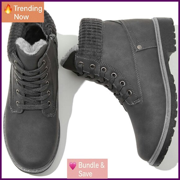 Women's Ankle Boots with Side Zipper Warm Fur Lined Water Resistant